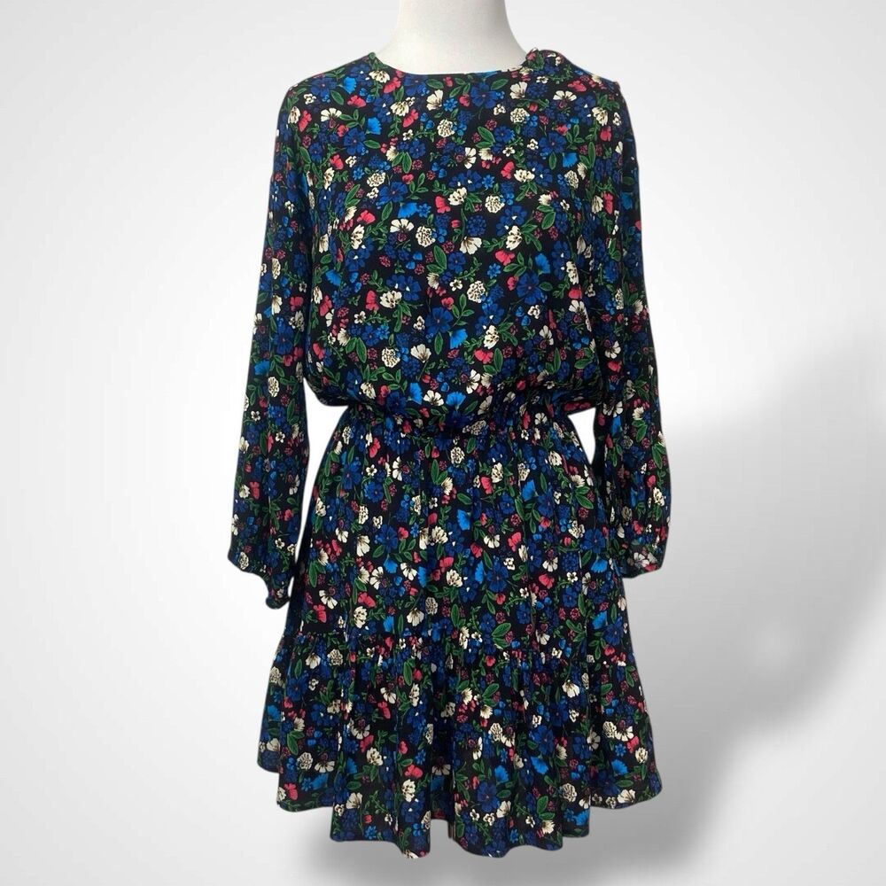 Zara Floral Skort Dress Women Size M Tiered Mini 3/4 Balloon Sleeve Ruffle Hem